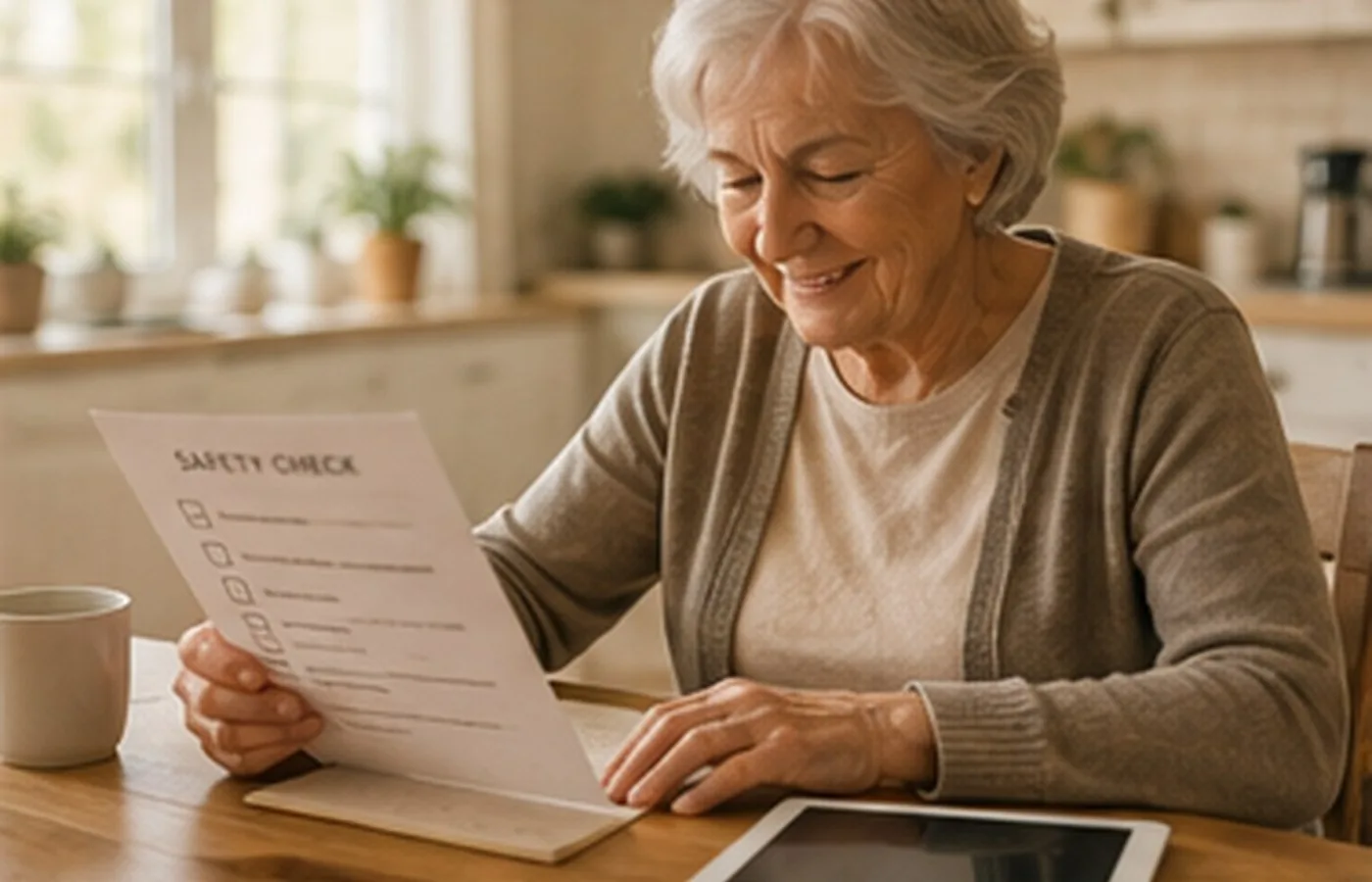 Older adult completing a safety checklist.