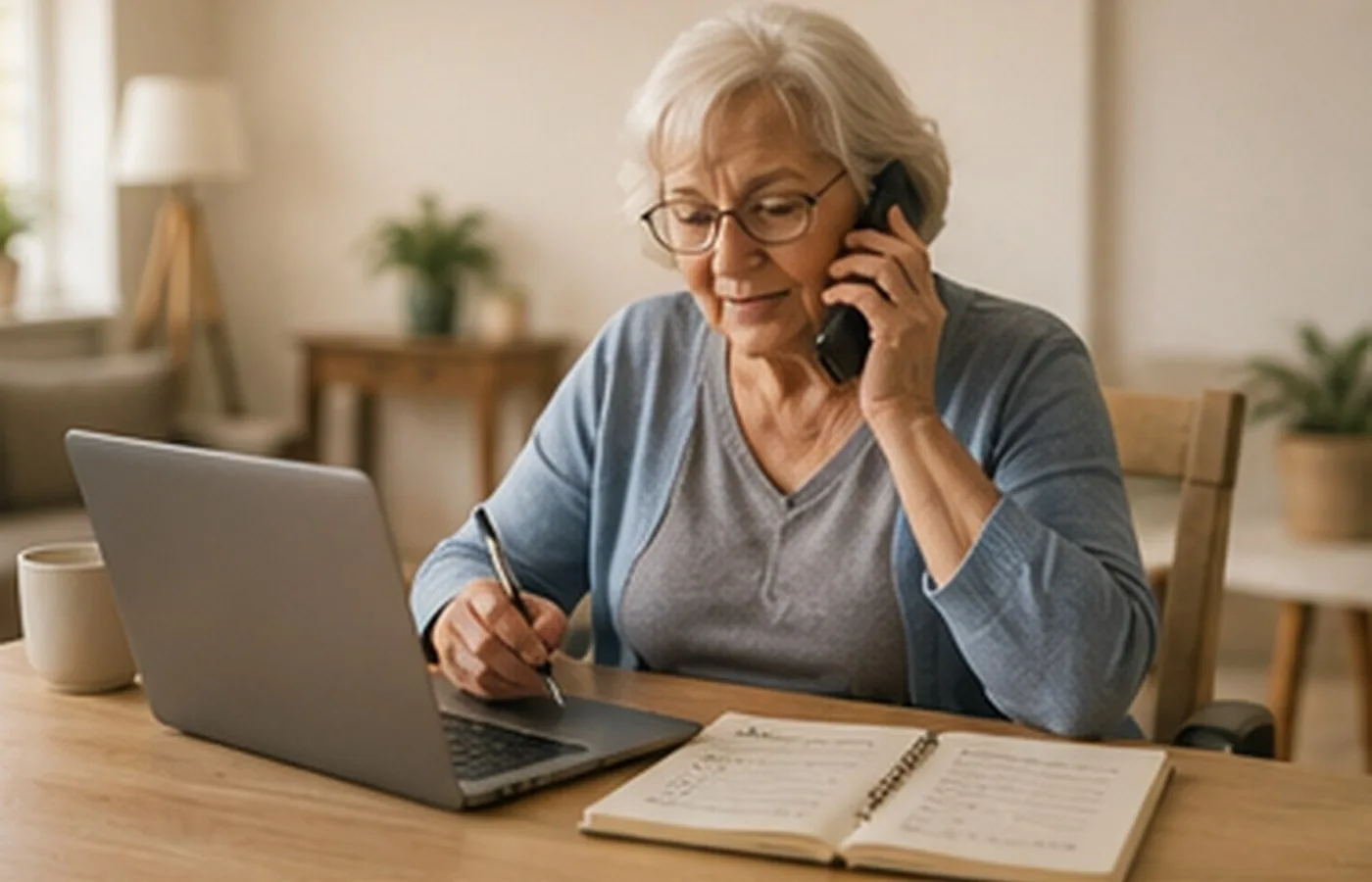 Friendly technology support conversation at home