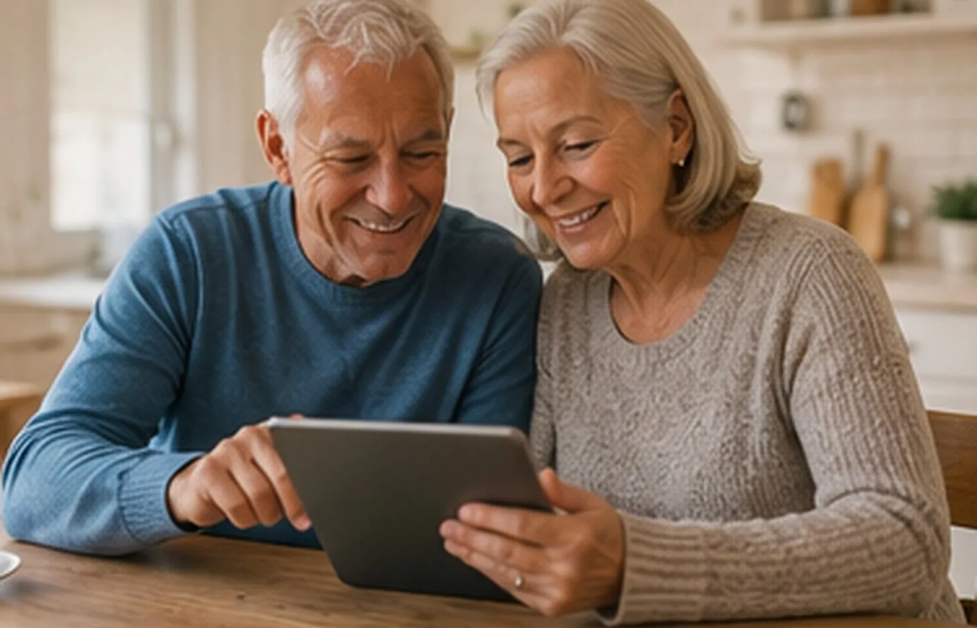 Family comparing membership options on a tablet