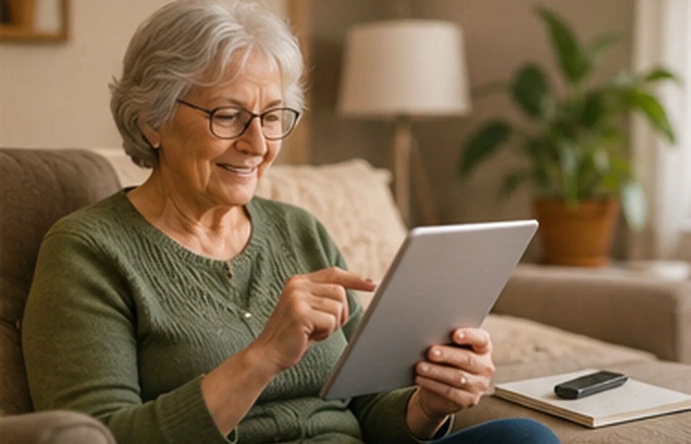Older adult reviewing technology learning questions