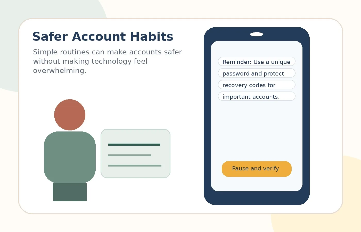 Illustration of safer password and account verification habits